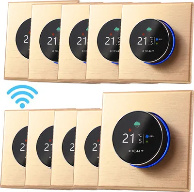 Zdjęcie produktu dla 10X Termostat WiFi Cyfrowy termostat pokojowy LCD Programowalny termostat ścienny Ukryte ogrzewanie podłogowe do ogrzewania wodnego 5A, sterowanie przyciskami / aplikacja mobilna / sterowanie głosowe Termometr wewnętrzny, szampan