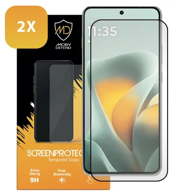 Productafbeelding van 2-Pack MobyDefend Screenprotectors - Geschikt voor  Motorola Edge 70 Max  -  Screensavers Met Zwarte Randen - Gehard Glas
