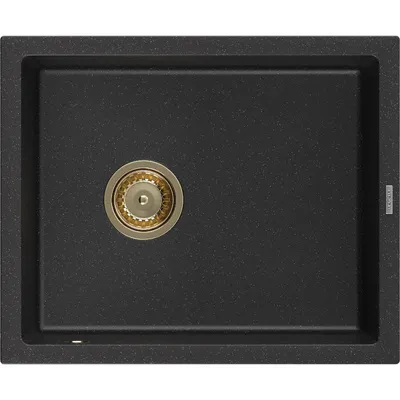 Obrázek produktu pro Mexen Pedro 1-miskový granitový dřez 560 x 460 mm, Černá/Stříbrná kovová, sifon Zlatá - 6508561000-73-G