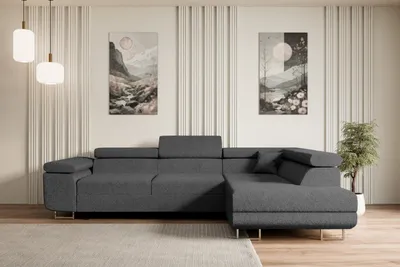 Produktbild von ALTDECOR Ecksofa mit Schlaffunktion und Bettkasten GUSA-L - 272x202x107 cm Grau - Corner Sofa Bett Eckcouch Couch L-Form Schlafcouch Ausziehbar Wohnlandschaft Schlafsofa Cauchsofa