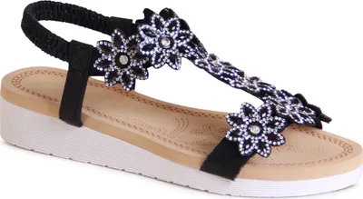 Produktbild von topschuhe24 2394 Damen Keil Sandalen Glitzer Sandaletten Blume, Farbe:Schwarz, Größe:37 EU