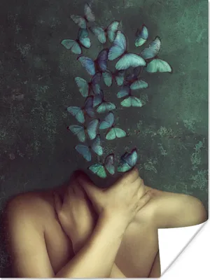 Produktbild von MuchoWow® Poster Torso - Stilleben - Schmetterlinge - Blau 120x160 cm - Wandbilder