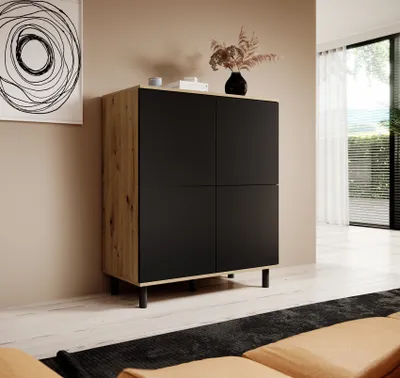 Produktbild von Kommode 4-Türig, Aufbewahrungsschrank, Sideboard, 100 cm, Artisan/Schwarz, Loft-Design, "Masimo"