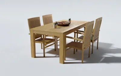 Produktbild von Teak Gartensitzgruppe Teakholz 4xSessel Tisch 180x90 cm Gartenmöbel Esszimmer