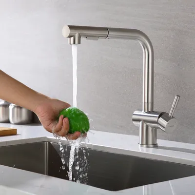 Produktbild von Hochdruck ausziehbar Küchenarmatur, Spültischarmatur mit 2 Auslauffunktionen, 360° Schwenkbar Einhebel Küchenwasserhahn, Mischbatterie Küche aus Edelstahl