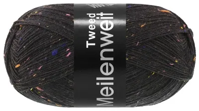 Produktbild von Lana Grossa MEILENWEIT 100 TWEED Sockenwolle Trachtenwolle mit Tweed-Noppen 420m Farbe 186 - Kohlenschwarz