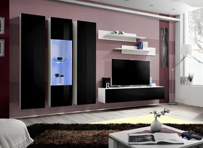 Produktbild von Wohnwand Set Design Wand Regal Wohnzimmer Holz Hänge Vitrine Sideboard Möbel