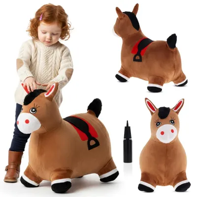 Image de SUN BABY animaux sauteurs dès 1 an avec pompe jouet gonflable en caoutchouc de haute qualité et résistant en peluche poney brun