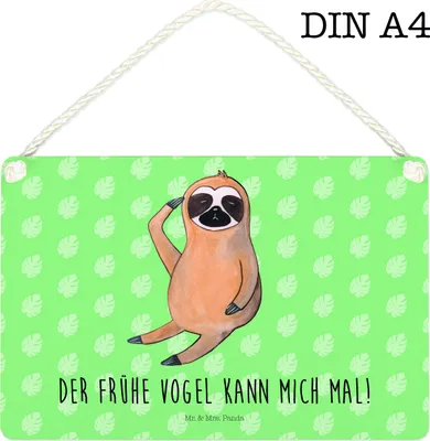 Produktbild von Mr. & Mrs. Panda Schild Faultier Vogel DIN A4 - Tropengrün - Geschenk, Lieblingstier, Türschild, holzbild, Spinner, wandtafel, Wandbild Holz, Holzschild