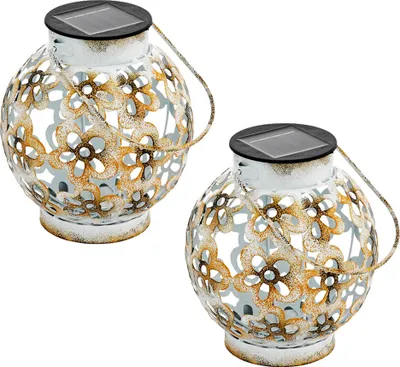 Produktbild von 2er Set LED Solar Hängeleuchte, Dekorstanzungen, weiß-gelb, H 14 cm