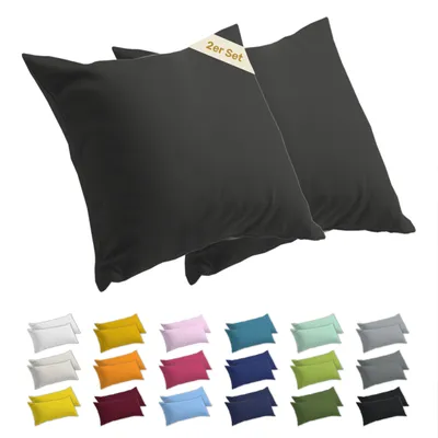 Produktbild von Lavea® 2er Set Kissenbezug 40x40 cm, 100% Baumwolle Jersey, YKK-Reißverschluss, Anthrazit