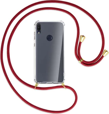 Produktbild von Handykette Backcover-Schutzhülle mit Band (Metall goldfarben) für Asus ZenFone Max Pro M1 - dunkelrot