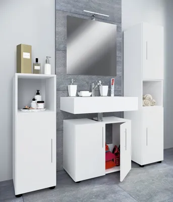 Produktbild von VCM 4-tlg. Badmöbelset | Badmöbel | Set aus Unterschrank, Midischrank, Hochschrank und Spiegel | Badezimmermöbel – Flandu II