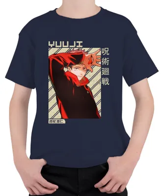 Immagine prodotto di Yuji Itadori Jujutsu Kaisen Anime Fan Gift Red Vintage Maglietta unisex per bambini, Navy, 152