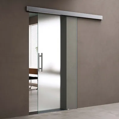 Produktbild von doporro Glasschiebetür komplettset 77,5 x 215cm Schiebetür mit ESG 25mm Wandabstand Zimmertür Glas vollsatiniert mit Stangengriff