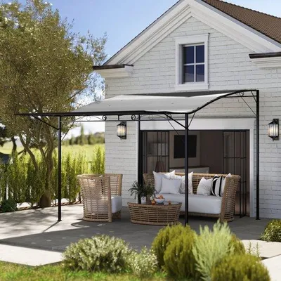 Immagine prodotto di Casetta da giardino con tettoia estensibile, resistente alle intemperie, 3 x 2,5 m, grigio scuro