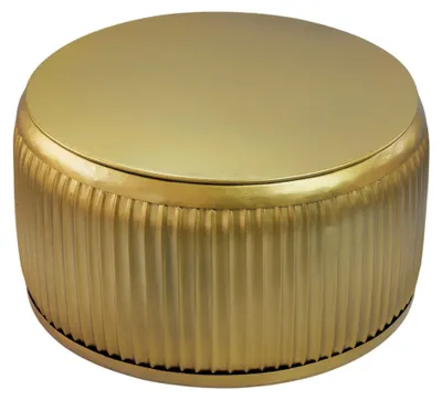 Couchtisch Rund Gold 60 cm mit Stauraum, rundes Metallgestell in Goldfarbe und glatte Tischplatte in Gesamtansicht.