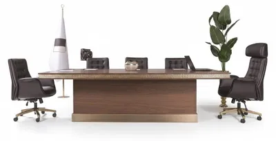 Productafbeelding van Bruine werkruimte-set: conferentietafel, kantoelstoelen, directiestoel