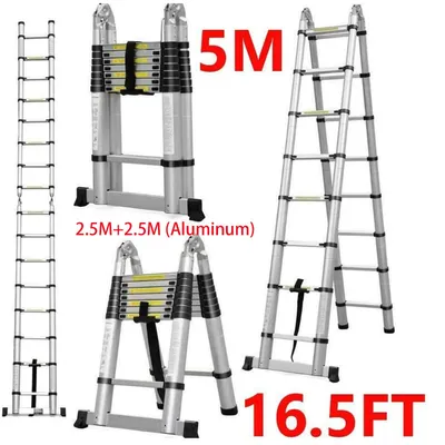 Image de Échelle pliante en aluminium - Échelle en "A" - 2 x 2,5 mètres - 16 échelons - Télescopique - Charge maximale : 150 kg - Multifonctionnelle