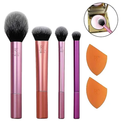 Obrázek produktu pro Sada štětců na make-up s houbičkou na stínování očních stínů, podkladové báze, tvářenky a korektoru, několik štětců