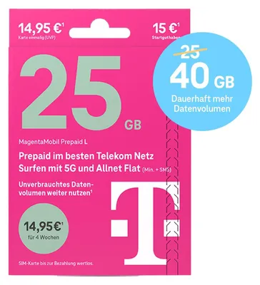 Produktbild von Telekom MagentaMobil Prepaid L Simkarte mit 15 € Startguthaben
