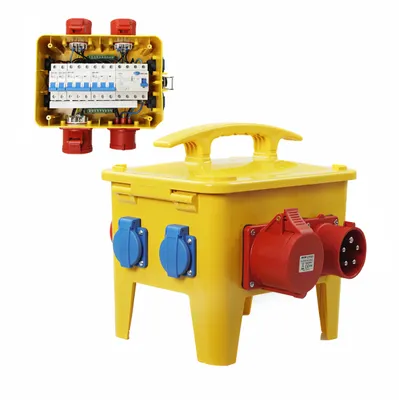 Produktbild von Mobiler Stromverteiler Baustromverteiler mit Handgriff CEE 1x32A 2x16A 4x230V Schuko Sicherung FI LS