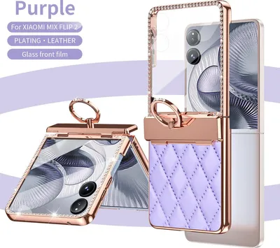 Produktbild von Hülle für Xiaomi Mix Flip 2 mit Ringhalterung, Luxus Glitzer Bling Überzug Scharnierschutz Handyhülle Lila