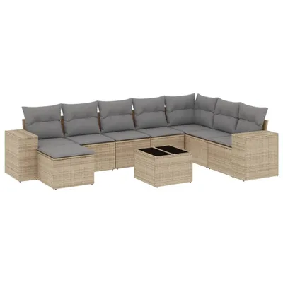 Produktbild von 9-tlg. Garten-Sofagarnitur mit Kissen Beige Poly Rattan