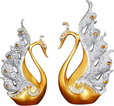 Productafbeelding van Pauwenbeeld. Ornamenten van een pauw, gemaakt van natuurlijk hars. Kleine decoratieve sculptuur, goud en wit, 30 cm hoog (11,8 inch)