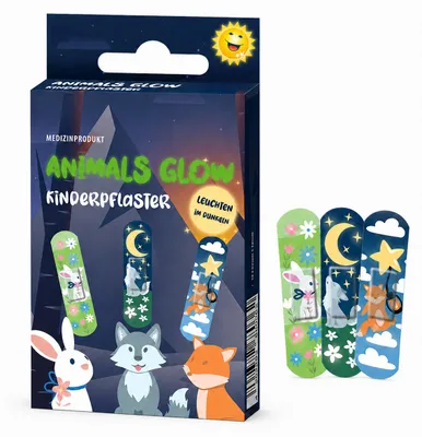 Produktbild von WUNDmed® Fingerpflaster Animal Glow 02-118 bunt 1,9 x 6,3 cm, 10 St., KI-generiertes Bild