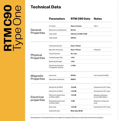 Imagen del producto de Cinta de cassette de audio, tipo 1, de bajo ruido, con capacidad para 90 minutos, con 3 pistas, para grabaciones de audio