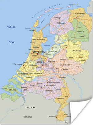 Produktbild von MuchoWow® Poster Englische Karte - Niederlande - Farben 90x120 cm - Wohnzimmer