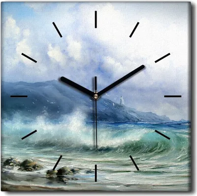 Produktbild von Coloray Uhr auf Leinwand 30x30 cm Wand Uhr Dekoration Wohnzimmer Segeltuch schwarze Hände -Leuchtturm Sturm