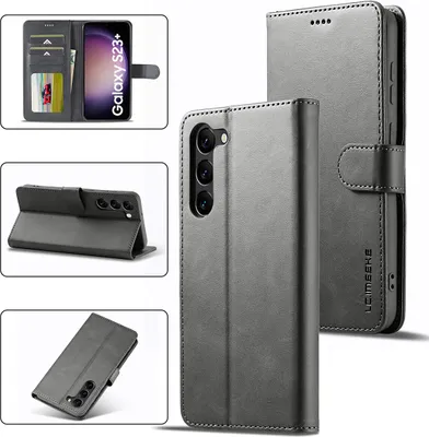 Produktbild von Samsung Galaxy S23+ Hülle, Klapphüllen Brieftasche Leder Magnetverschluss Ständer Schutzhülle für Galaxy S23+ Grau
