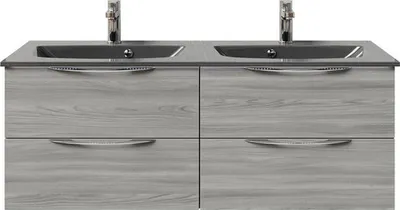 Produktbild von Pelipal Badmöbel-Set Sunline 300 BxHxT 132 x 49,9 x 48 cm Frontfarbe grau mit Waschtisch Mineralmarmor anthrazit Griff c