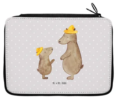 Produktbild von Mr. & Mrs. Panda Schlampermäppchen Bären mit Hut - Grau Pastell - Geschenk, Familie, Federmäppchen, Federtasche, Muttertag, Vatertag, Federmappe, Stifteetui, Mäppchen