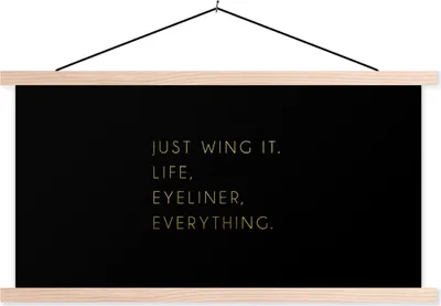 Produktbild von MuchoWow® Textilposter Zitate - Leben - Gold - Schwarz 60x30 cm mit holzfarbenen Rahmen - Dekoration