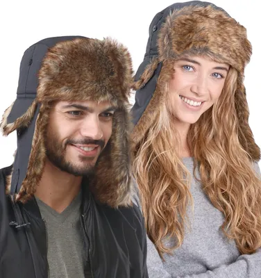 Produktbild von Winter-Uschanka-Mütze mit Fell wasserdicht warm winddicht grau