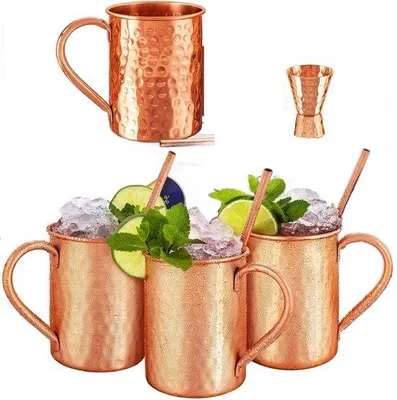 Image de Verres à cocktail en cuivre avec bords martelés, lot de 4