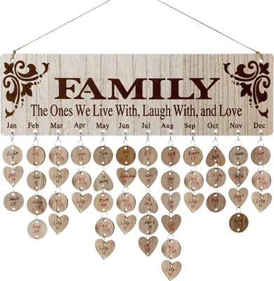 Image de Calendrier d'anniversaire familial en bois Plaque décorative d'anniversaire à suspendre au mur Cadeaux pour les mamans et les papas A6