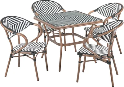 Produktbild von BELIANI 4-Sitzer Gartenmöbel Set Schwarz u. Weiß Polyrattan 5-Teilig Geflochten Geometrisches Muster Outdoor Terrasse Tisch 80x80 cm mit 4 Stühlen