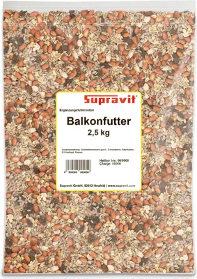 Produktbild von Supravit Balkonfutter für Wildvögel 2,5kg | Premium energiereiches Wildvogelfutter schalenfrei | Ganzjahres- & Winterfutter