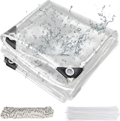 Image de Bâche en PVC transparent - Bâche de protection - Imperméable - Très résistante - Coupe-vent - Pour véranda/tente d'extérieur - 3 x 6 m - Transparent
