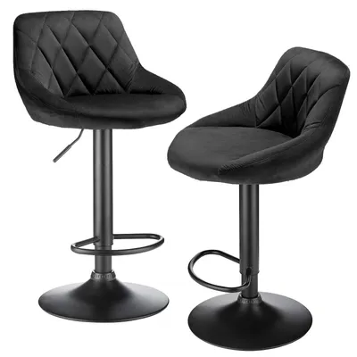 Immagine prodotto di Set di 2 sgabelli da bar - Sgabelli da cucina in velluto - Regolabili in altezza - Rotazione a 360° - Con poggiapiedi - Seduta imbottita - Struttura in metallo - Colore nero