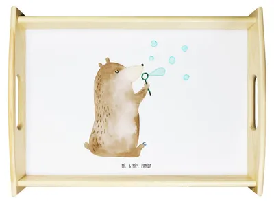 Produktbild von Mr. & Mrs. Panda Serviertablett Bär Seifenblasen - Weiß - Geschenk, Lustig Sein Glücklich Traurig Happy, Sofa Tablett, Teddy, betttablett, Deko, Dekotablett