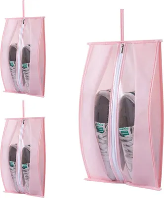 Produktbild von 3 Stück Reise Schuhbeutel Wasserdicht Schuhtasche Schuhsack mit Reißverschluss Größe: 40x30cm, Farbe: Rosa
