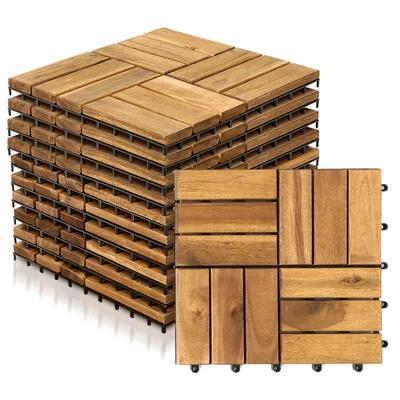 Zdjęcie produktu dla Jopassy 22x płytka drewniana 30x30cm, płytki tarasowe drewniane z drewna akacjowego z systemem zatrzaskowym, 12 listew, na taras balkon - 2m kw