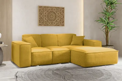 Produktbild von Kaiser Möbel Ecksofa, Eckcouch L form, Wohnzimmer Couch SIENA stoff Poso Gelb Ottomane Rechts