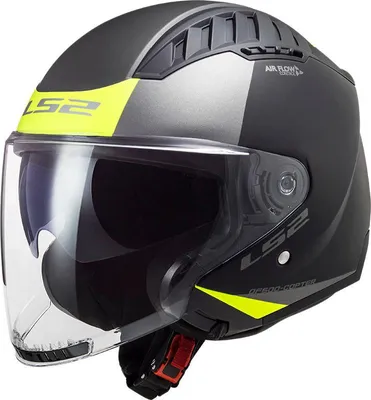 Image de Casque Jet LS2 OF600 COPTER II Urbain Noir Mat, Jaune Vif Taille L