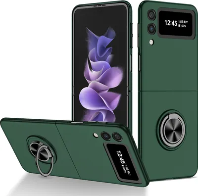 Produktbild von Samsung Z Flip3 Hülle, Dünn Hart PC Schutzhülle mit Ringhalter Ständer für Samsung Galaxy Z Flip 3 5G Grün